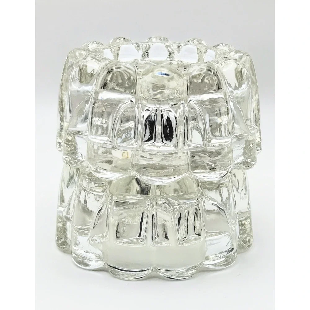 Vintage Clear Glass Scalloped Bubble Candle Holder Set Taper Tea Light Pair 4in